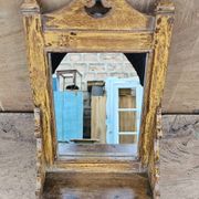 Ancien miroir de barbier en teck birman