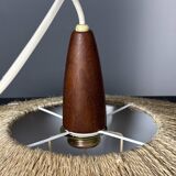Large Mid-Century Teak and Sisal Cord Hanging Pendant by Temde Leuchten,60s