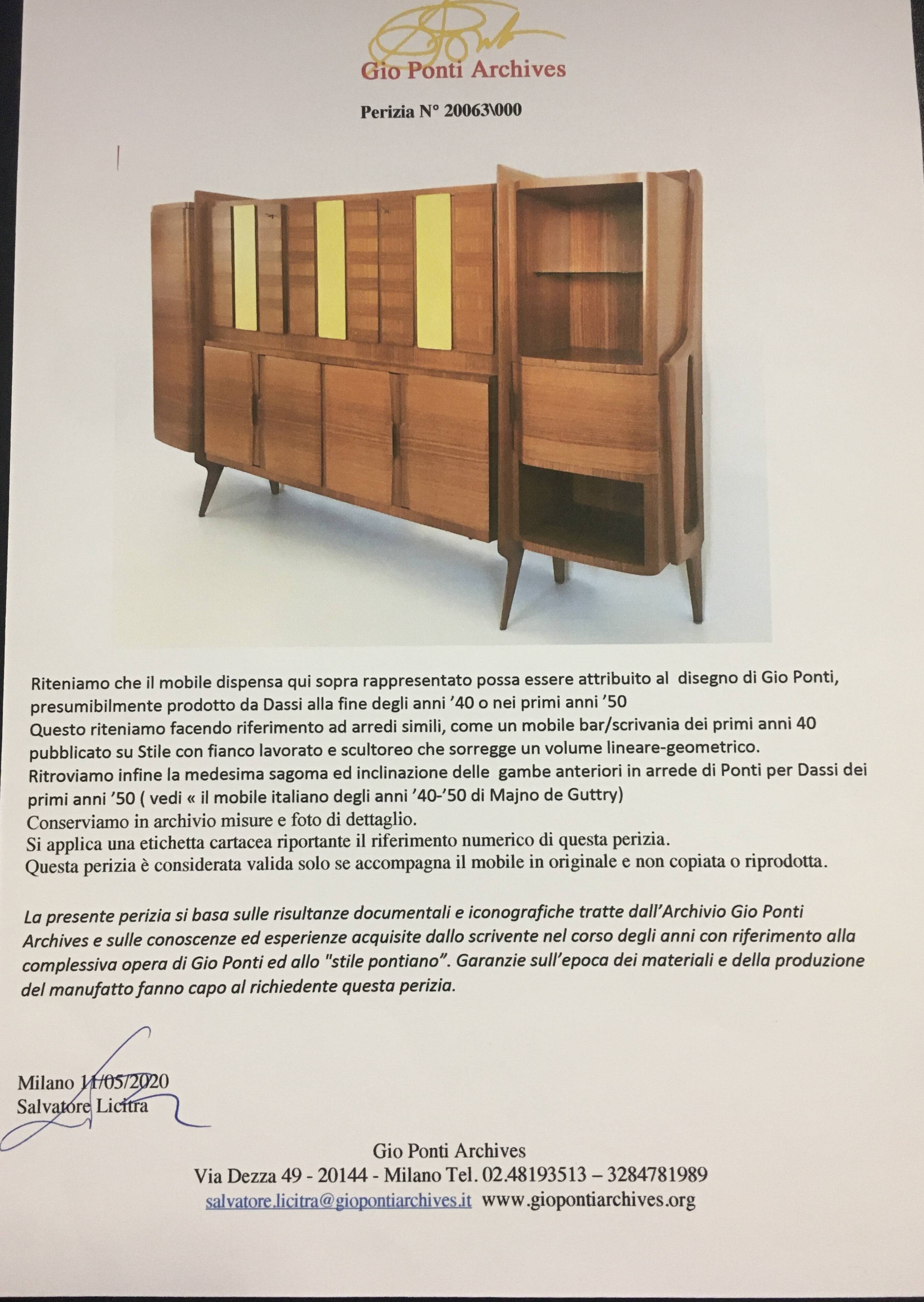 Monumental Wooden Cabinet with Parchment Panels by Gio Ponti, Italy