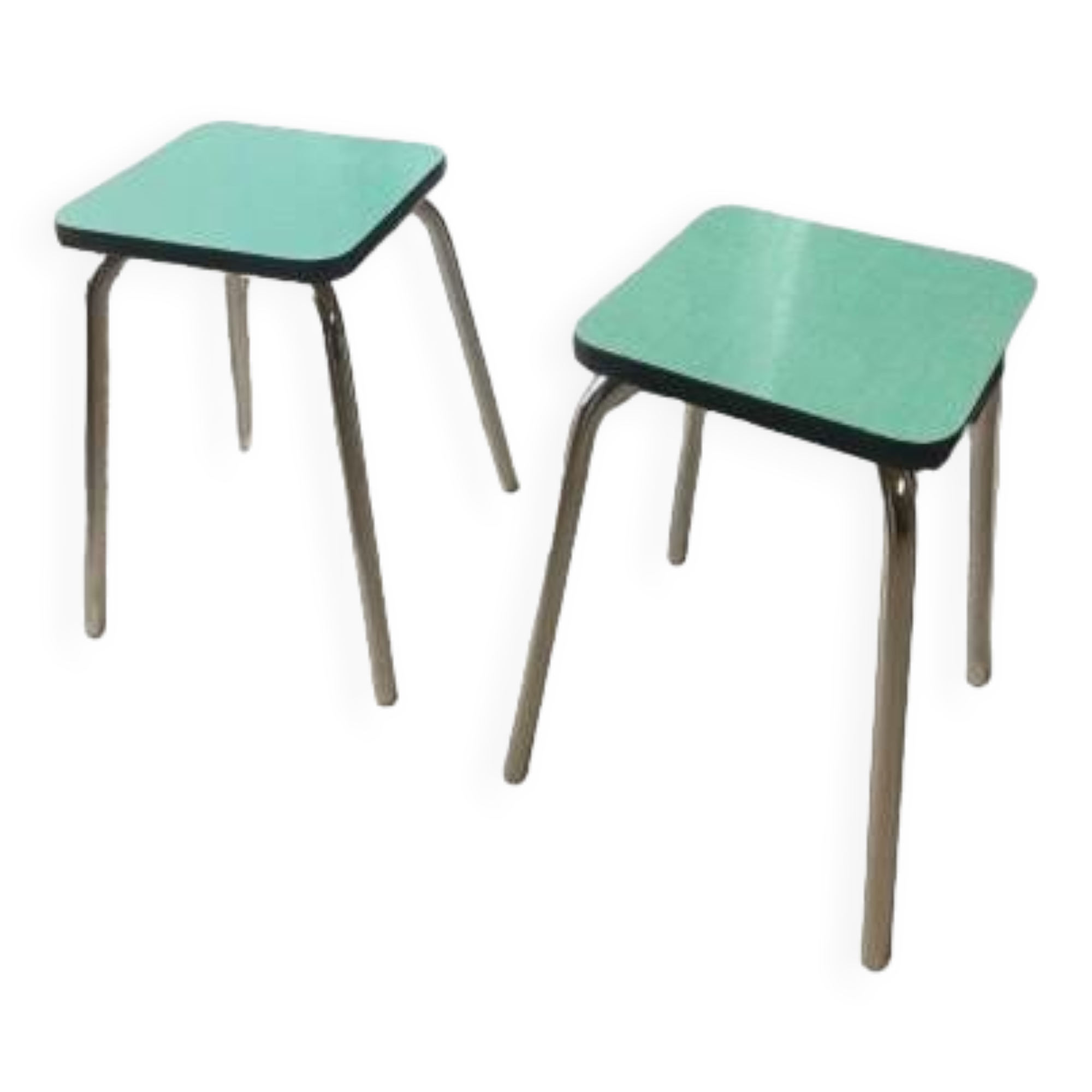 Set of green Formica stools 27 x 44