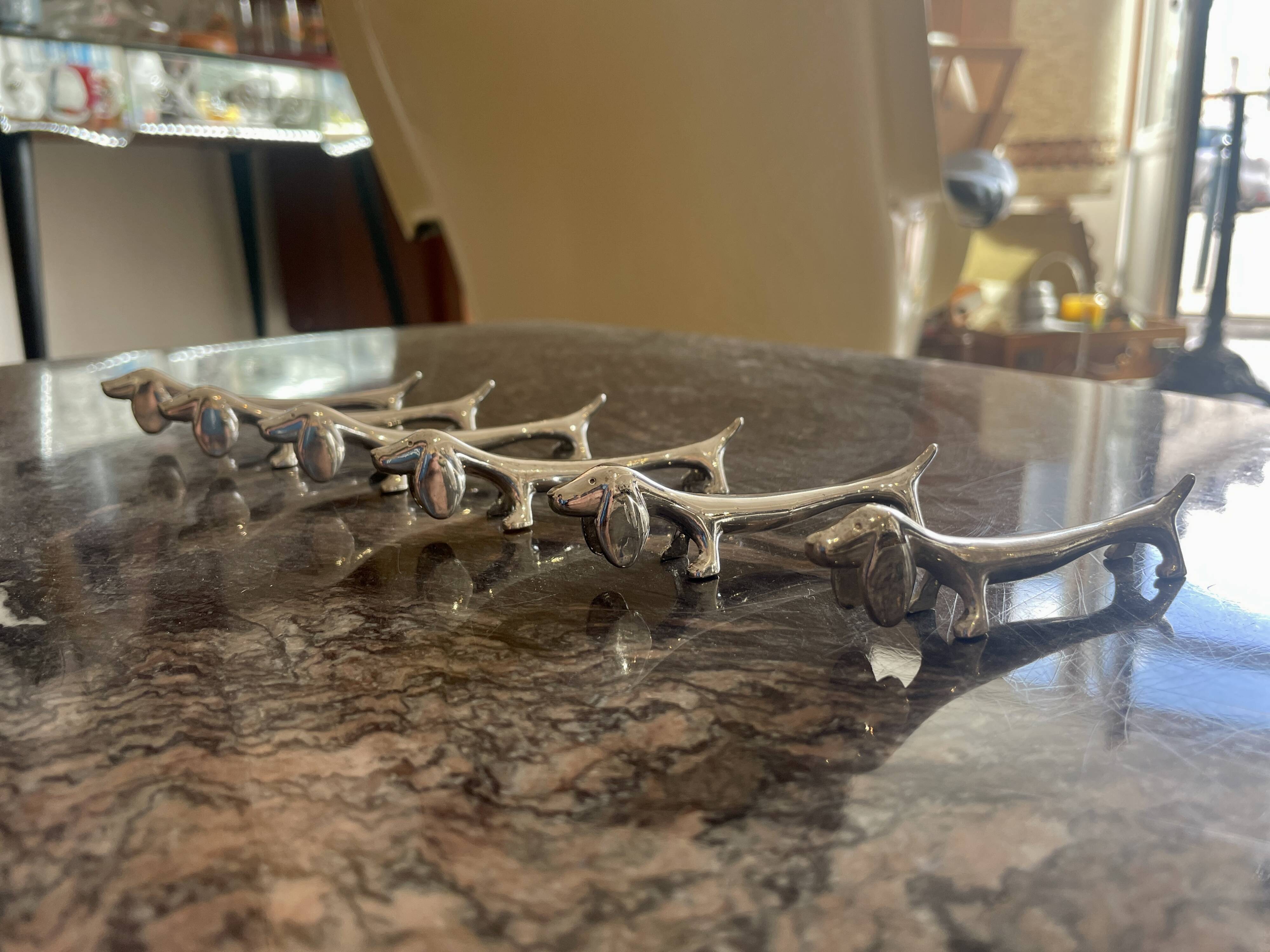 6 silver metal dachshund knife holders