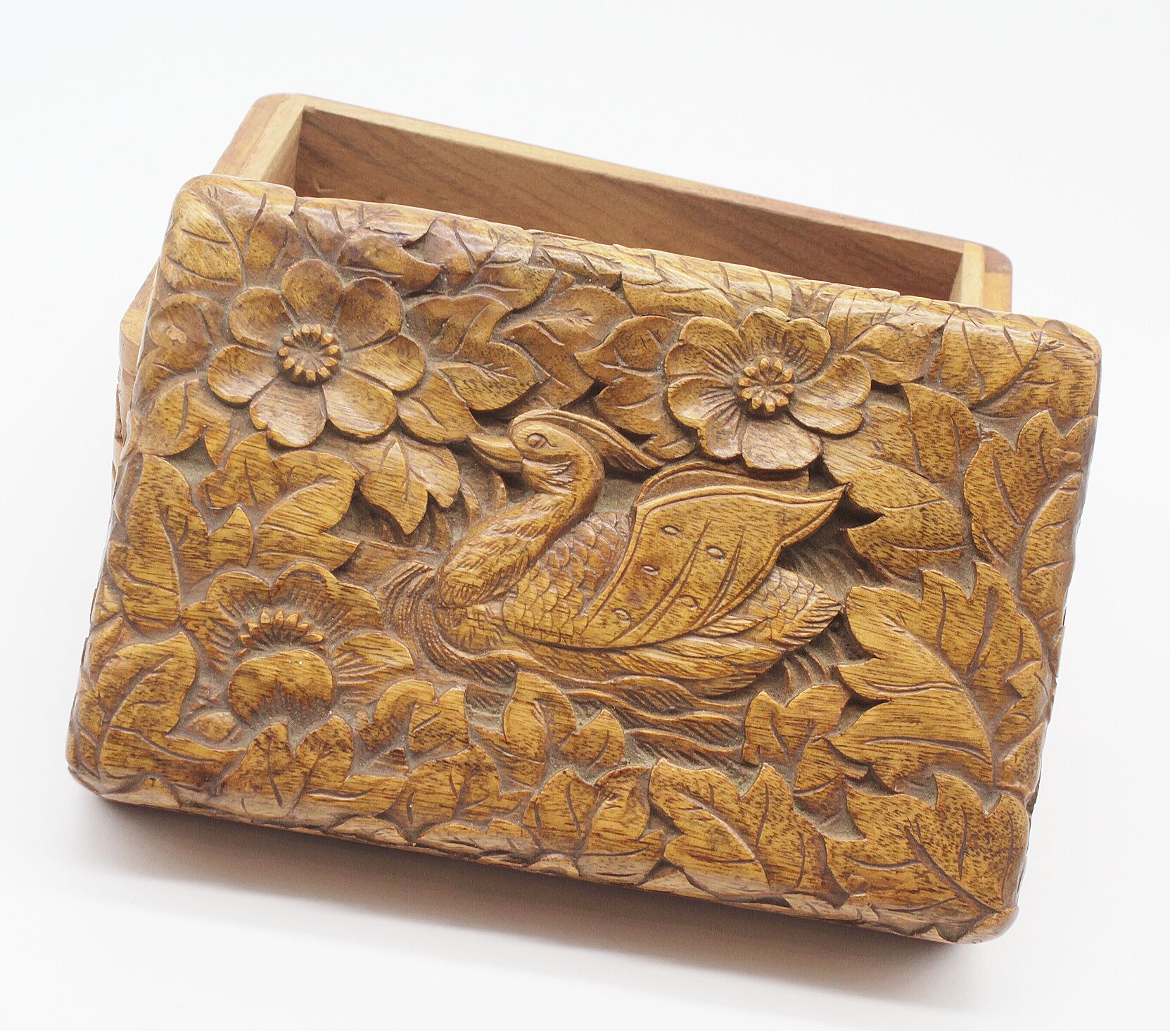 Carved wooden swan jewelry box