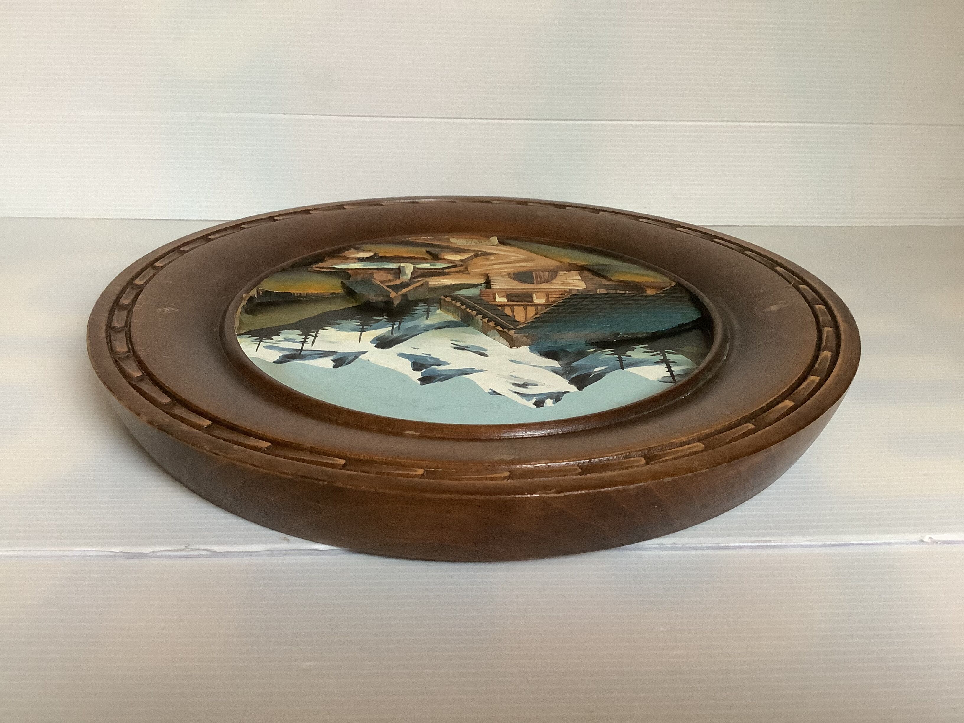Ancient mountain landscape frame painted and carved by hand