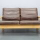 1970s L. Olsen & Søn Oak and Leather 2-Seater Sofa, Denmark