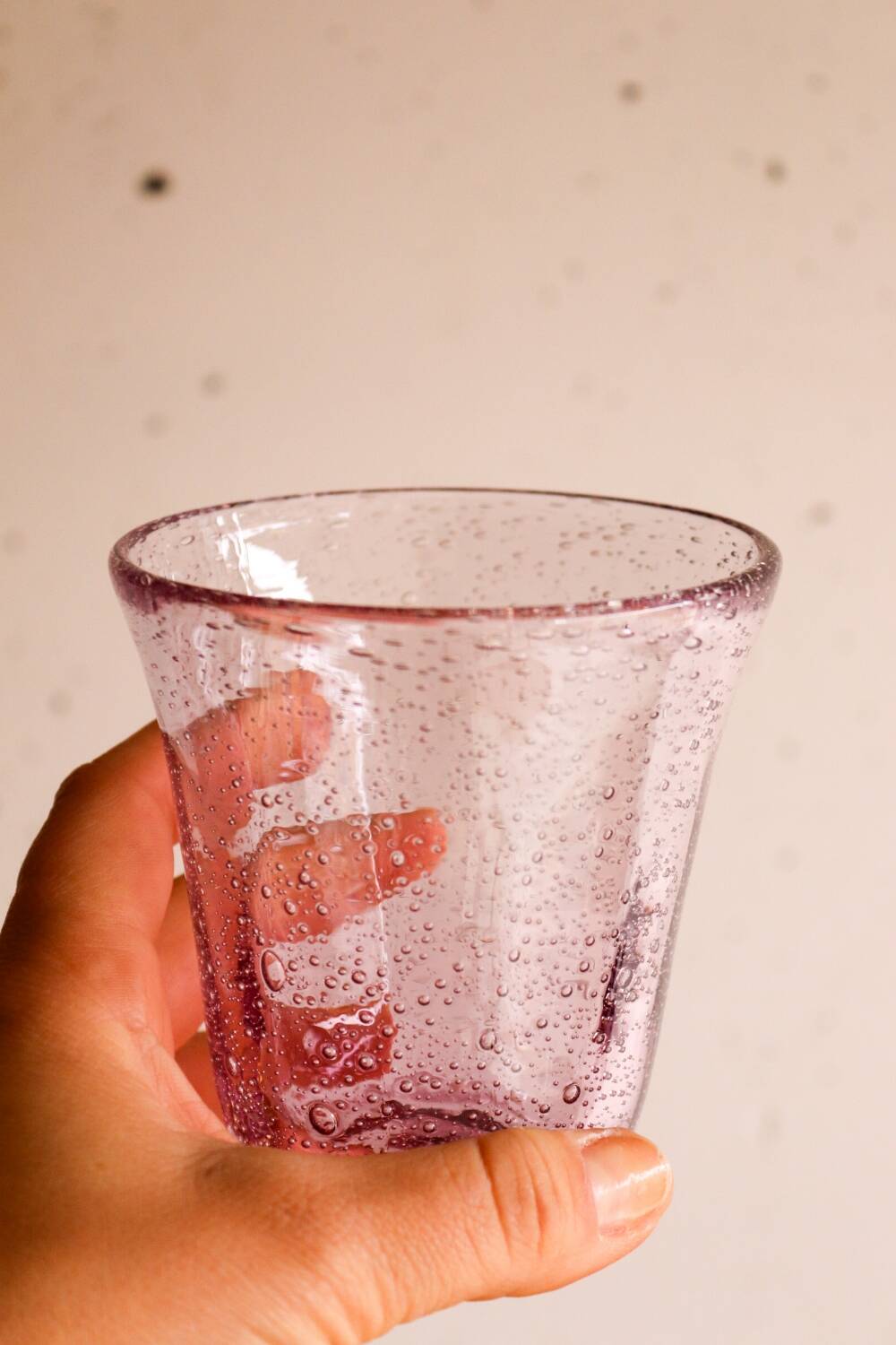 6 purple Biot bubble blown water glasses