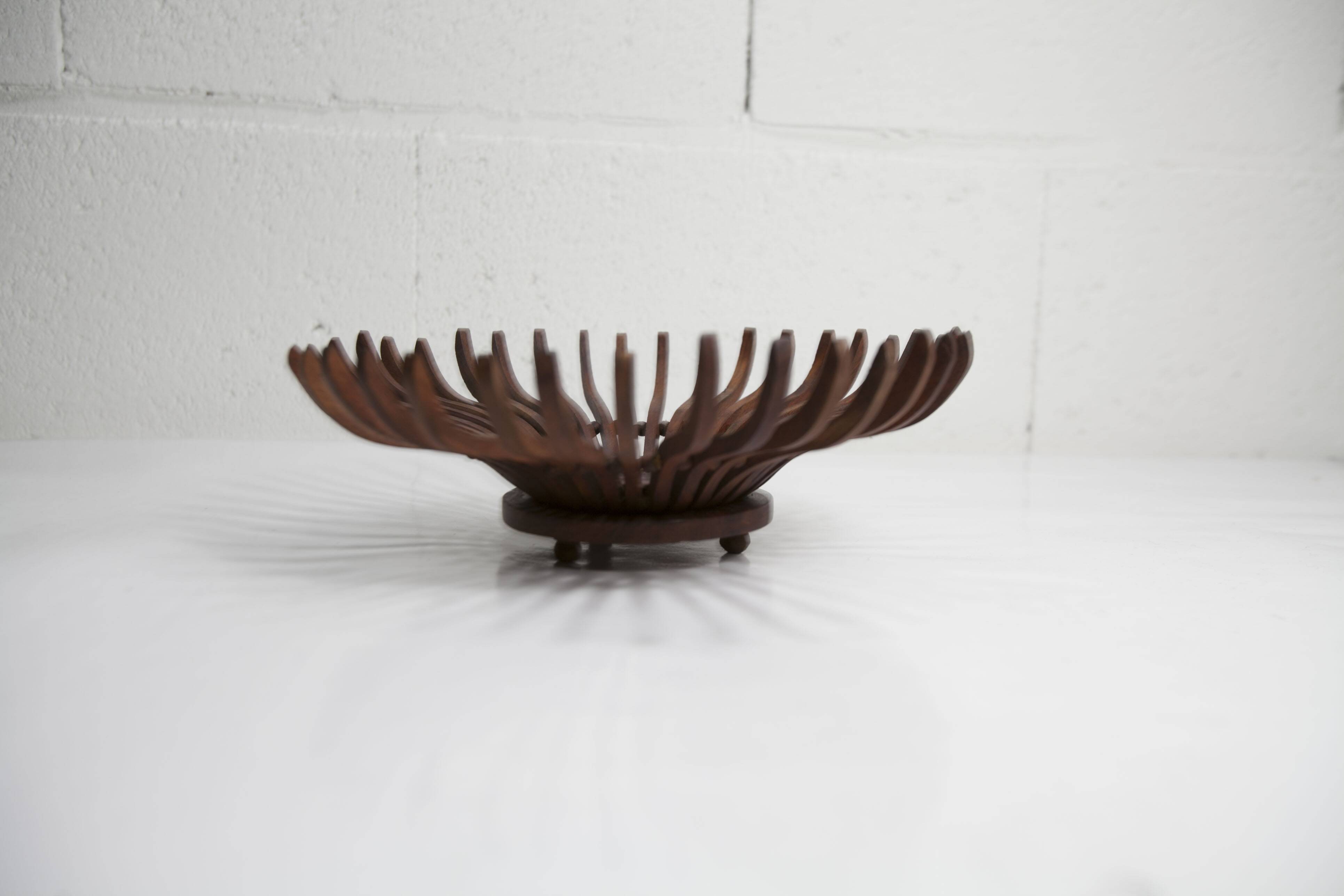 Handcrafted fruit dish 1960 solid wood unique piece