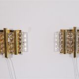 Paire d'appliques scandinave en verre et laiton de Carl Fagerlund