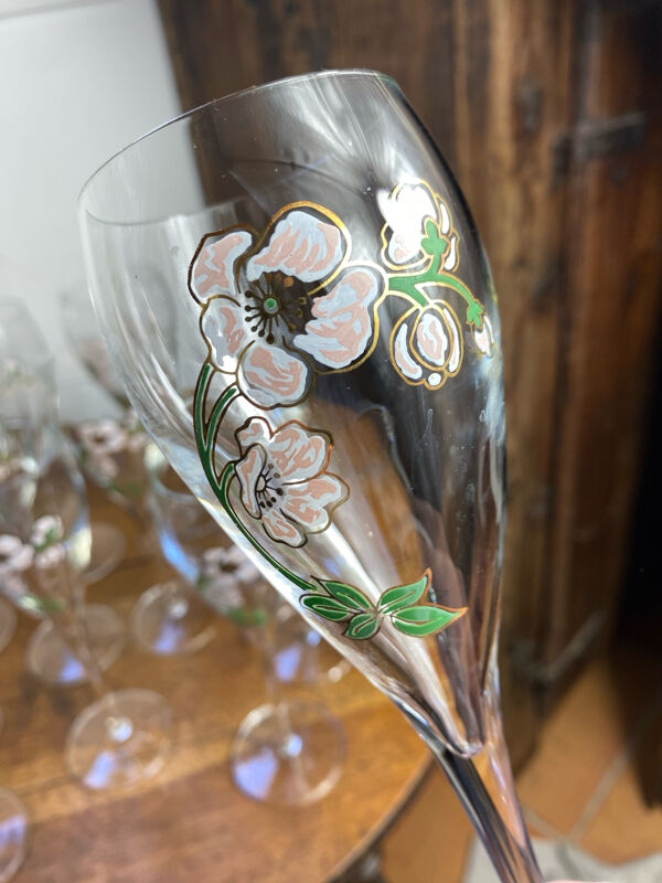 Douze flûtes à champagne Perrier-Jouët, Belle Époque, Émile Gallé
