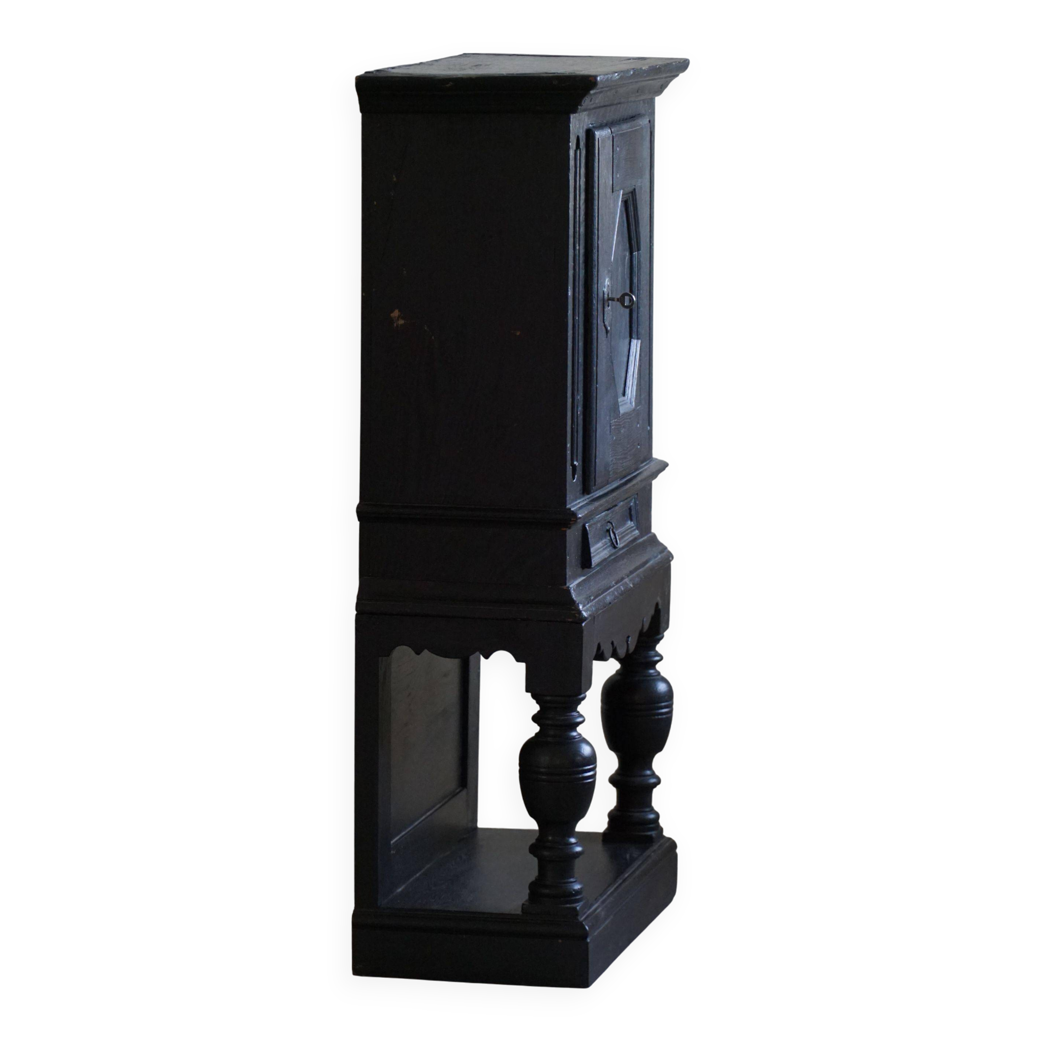 Antique black painted wardrobe from the 18th century by a Danish cabinetmaker, baroque.