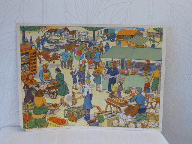 School poster editions Nightingale Montmorillon Vienna, hunting and fair vintage 1960