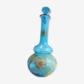 Carafe Art Nouveau, blue enamelled glass Legras