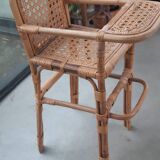 Chaise haute pour poupée en rotin vintage