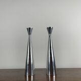 Pair of silver-plated metal candlesticks, Denmark