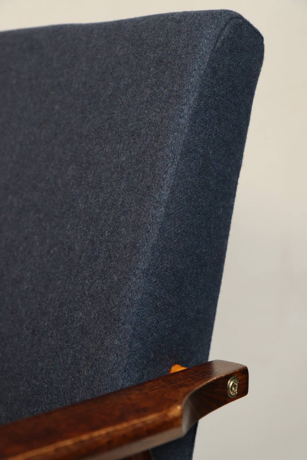 Vintage armchair natural wool blue marin modern design by H.Lis