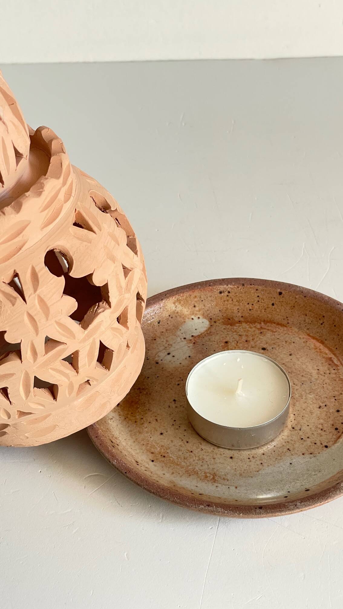 Handmade terracotta tealight candle holder