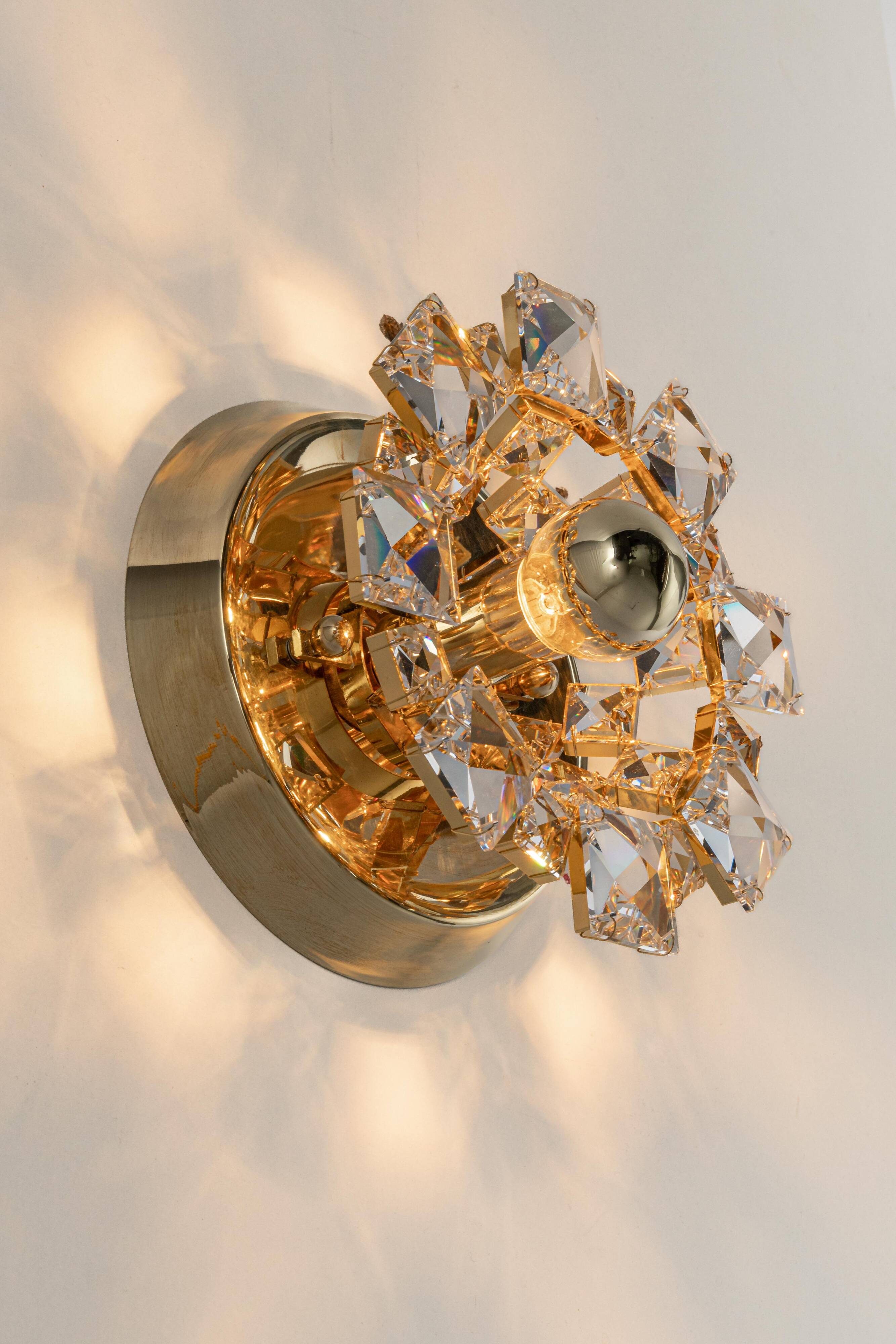 Pair of wall sconces in gilded crystal by Palwa, Germany, 1960s.