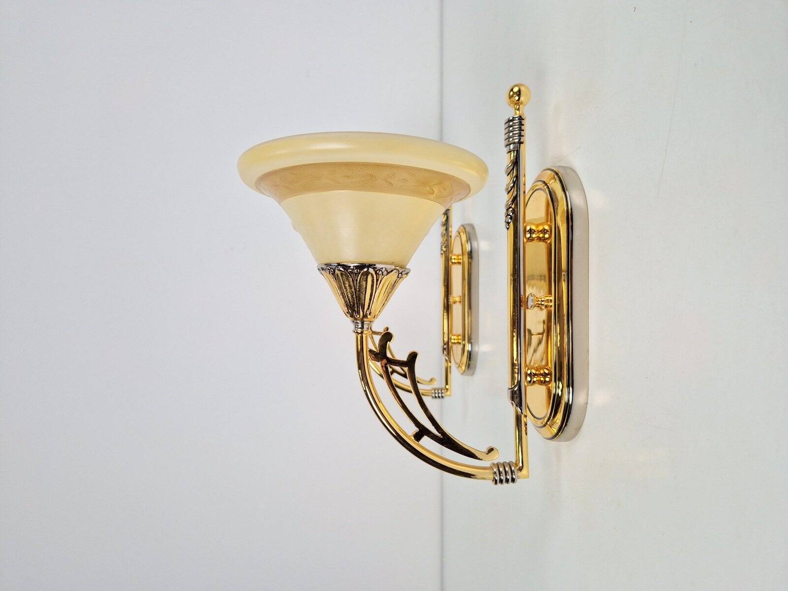 Art Nouveau Regency Brass Wall Lamps by Bejorama Lighting, Spain, 1970s, Set of 2