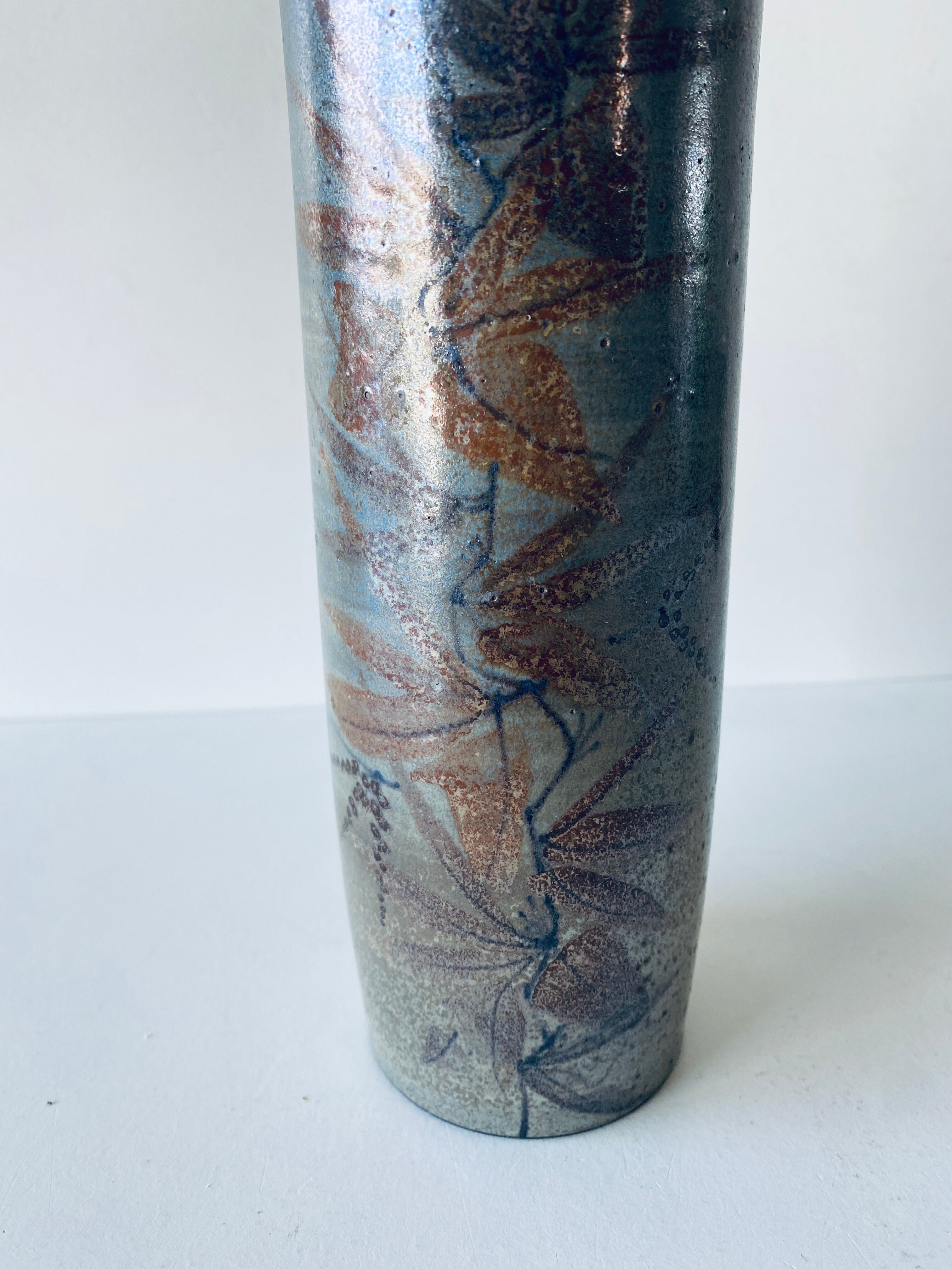 Signed ceramic tubular vase