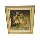 Flowers in Vase Still Life Painting Oil on Canvas Framed Signed