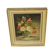 Flowers in Vase Still Life Painting Oil on Canvas Framed Signed