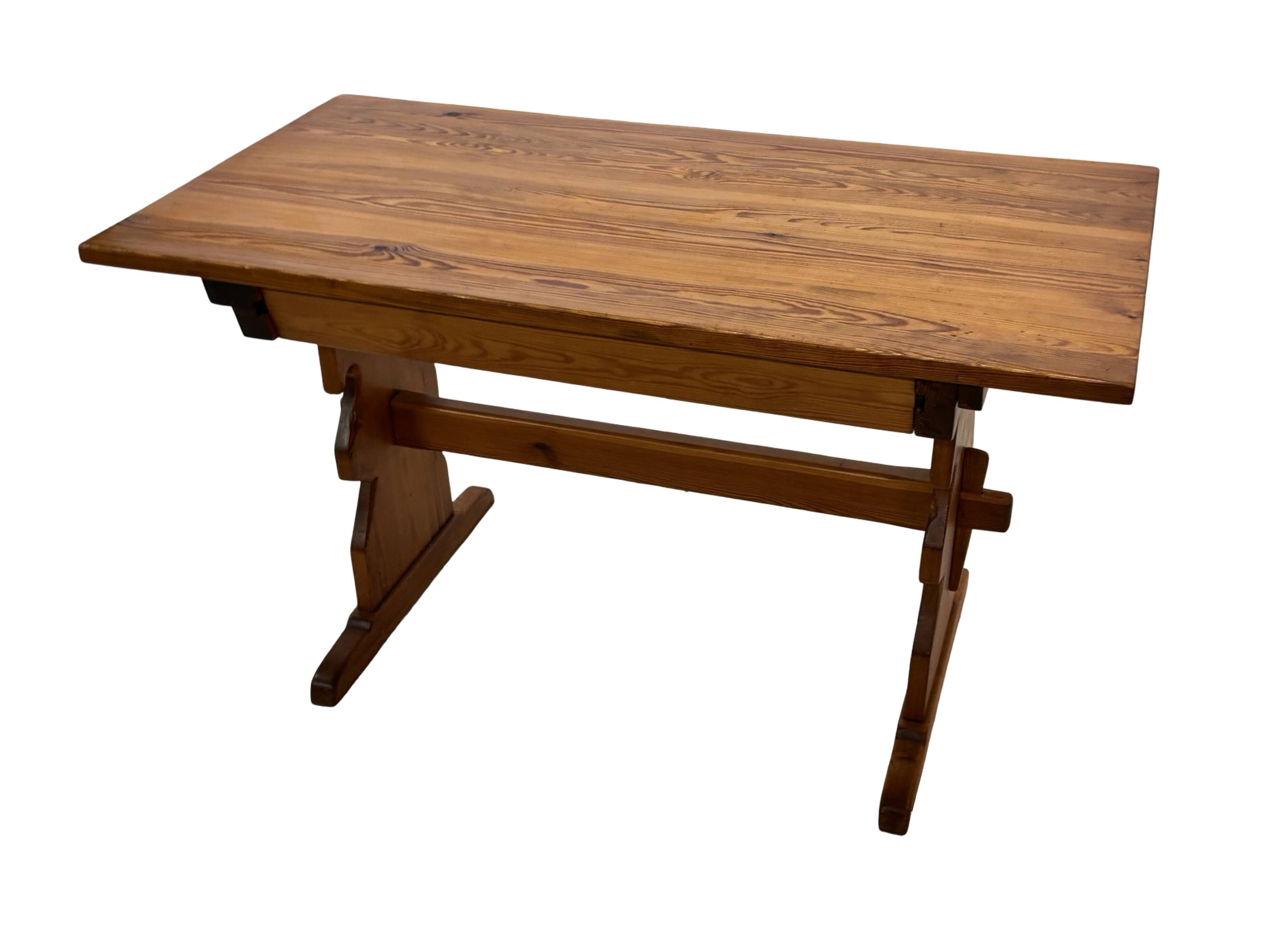 Vintage Pinewood Dining Table Desk with Drawer 60s Design