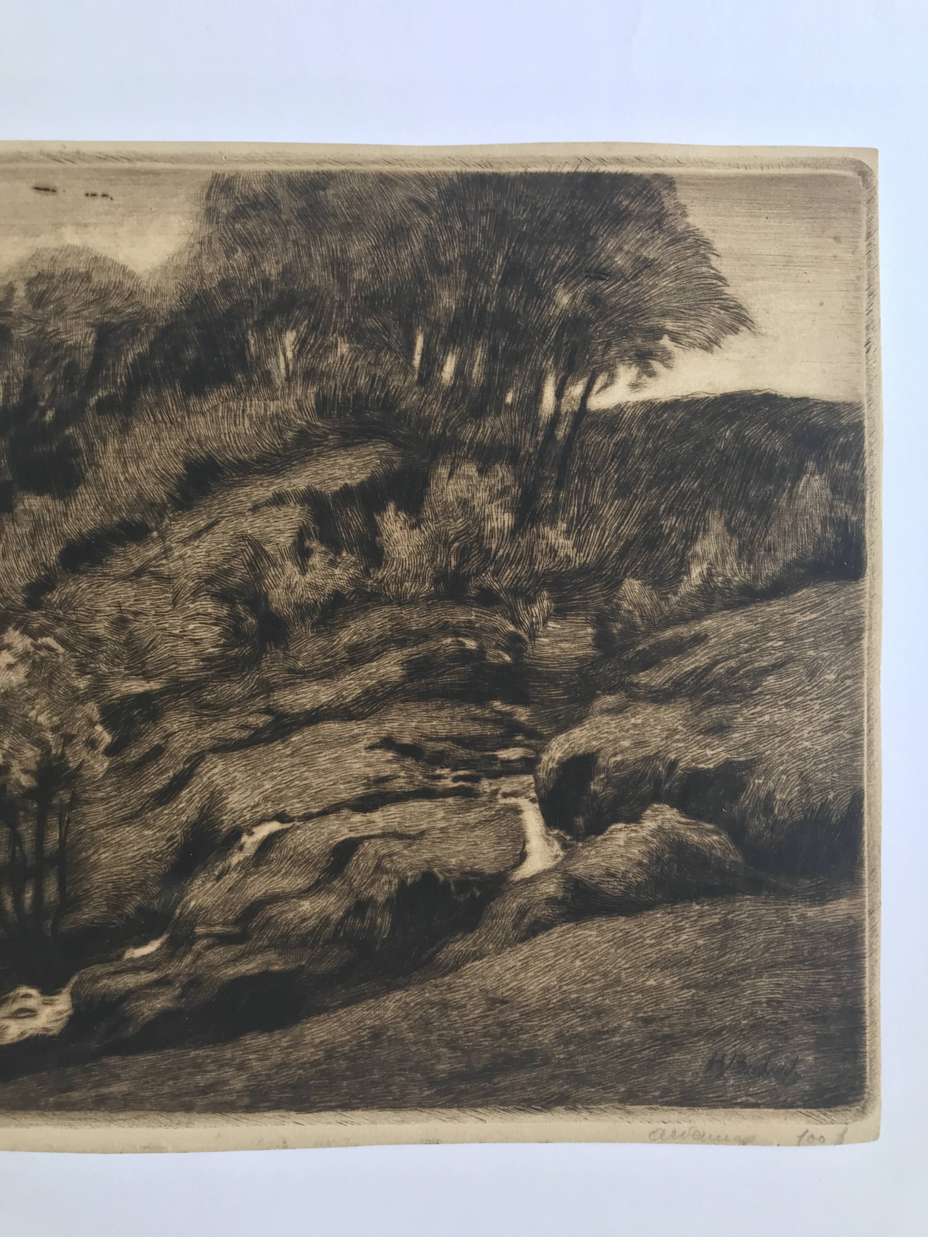 Henri BODART, Landscape. Original drypoint signed in the plate