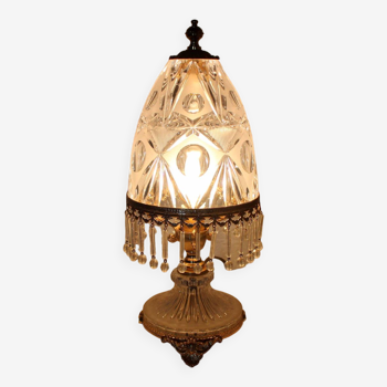 Lampe italienne en cristal et métal doré à la feuille