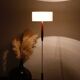 Vintage Scandinavian lamp in teak/chromed metal/cotton