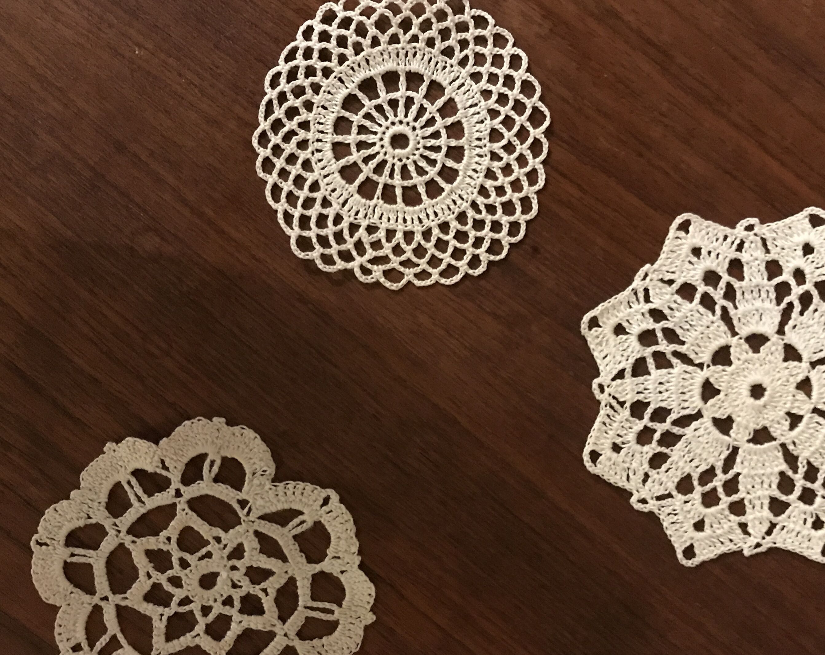 Set of 3 old lace crochet doilies