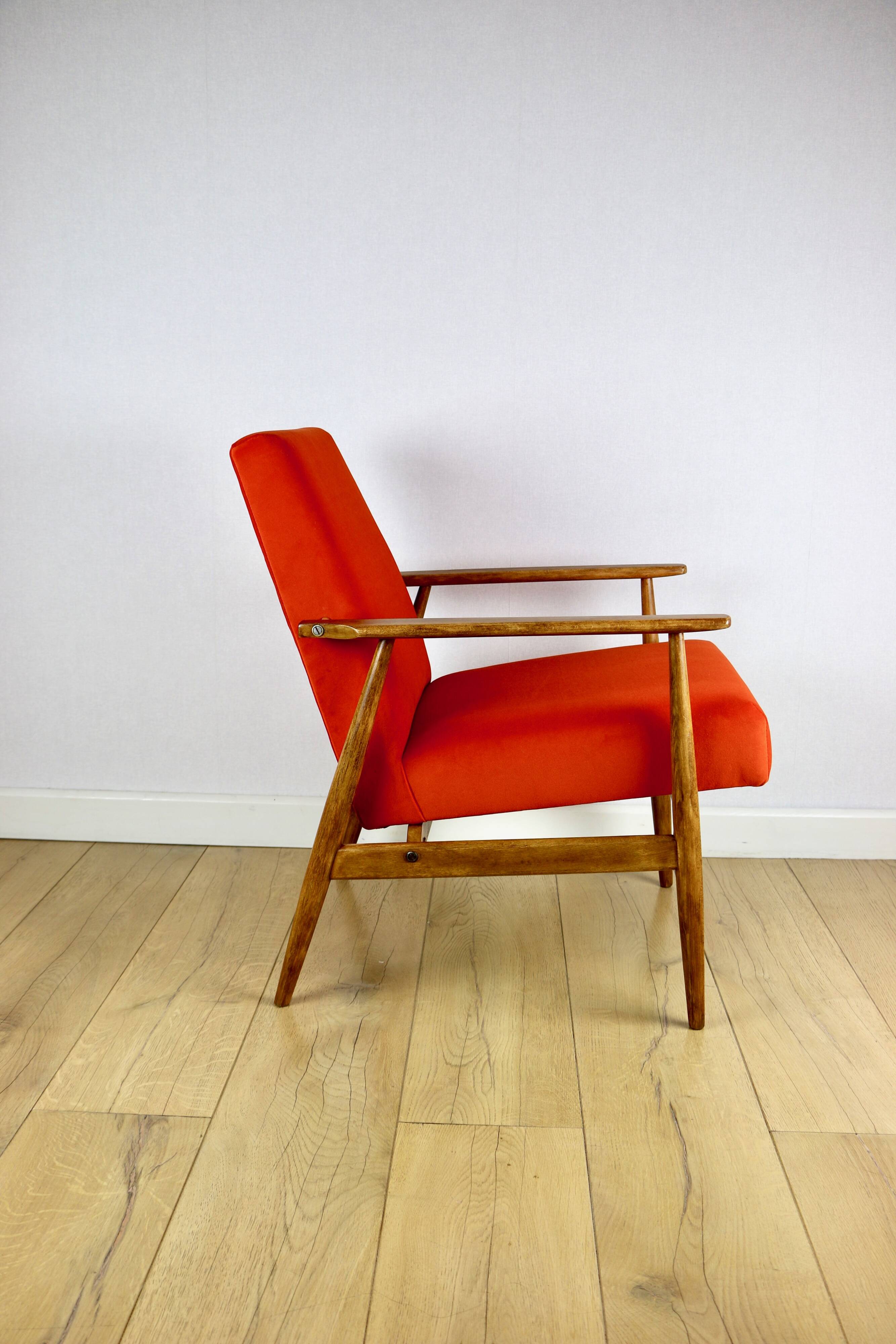 Armchair 'Lis', 1970s design by Henryk Lis, orange - 2 pieces available