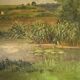 Antique painting, landscape with pond, signed and dated 1895