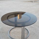 Round designer table in glass and chrome steel by Vittorio Introini for Saporiti, Italy 1970