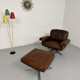 Vintage 70s brown leather ottoman chair design DE SEDE DS-31