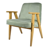 Classic Polish Vintage Armchair, model 366 designed by J. Chierowski, 1960, olive velvet, oak wood