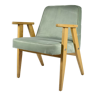 Fauteuil vintage polonais classique, modèle 366 dessiné par J. Chierowski, 1960, velours olive, bois de chêne