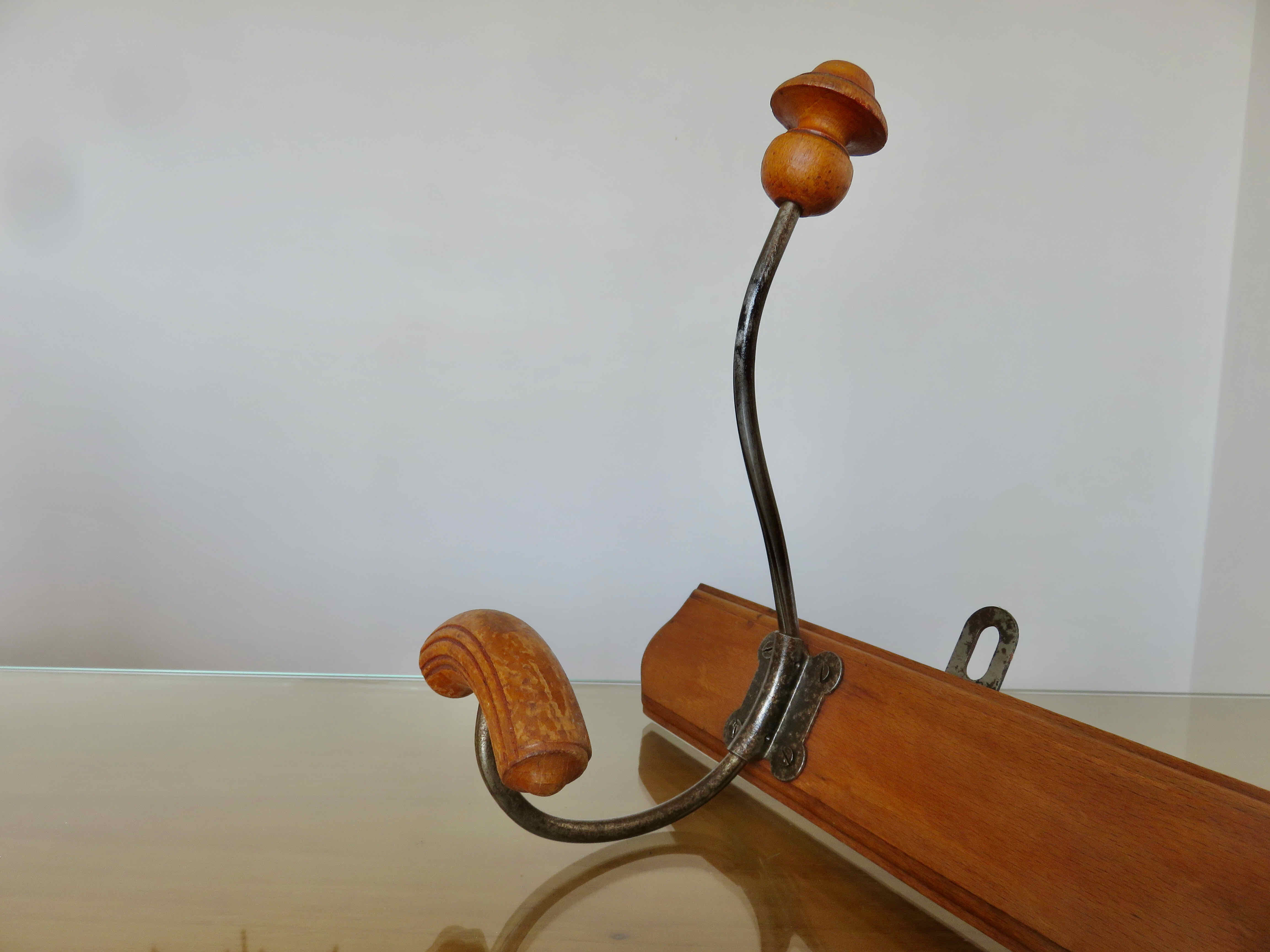 Coat rack bistro 3 hooks metal and wood 30s 40