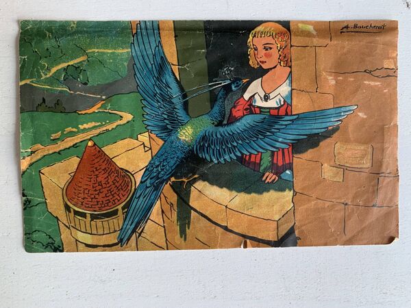 Puzzle cubes en bois ancien - Illustrations contes de Perrault - 1920