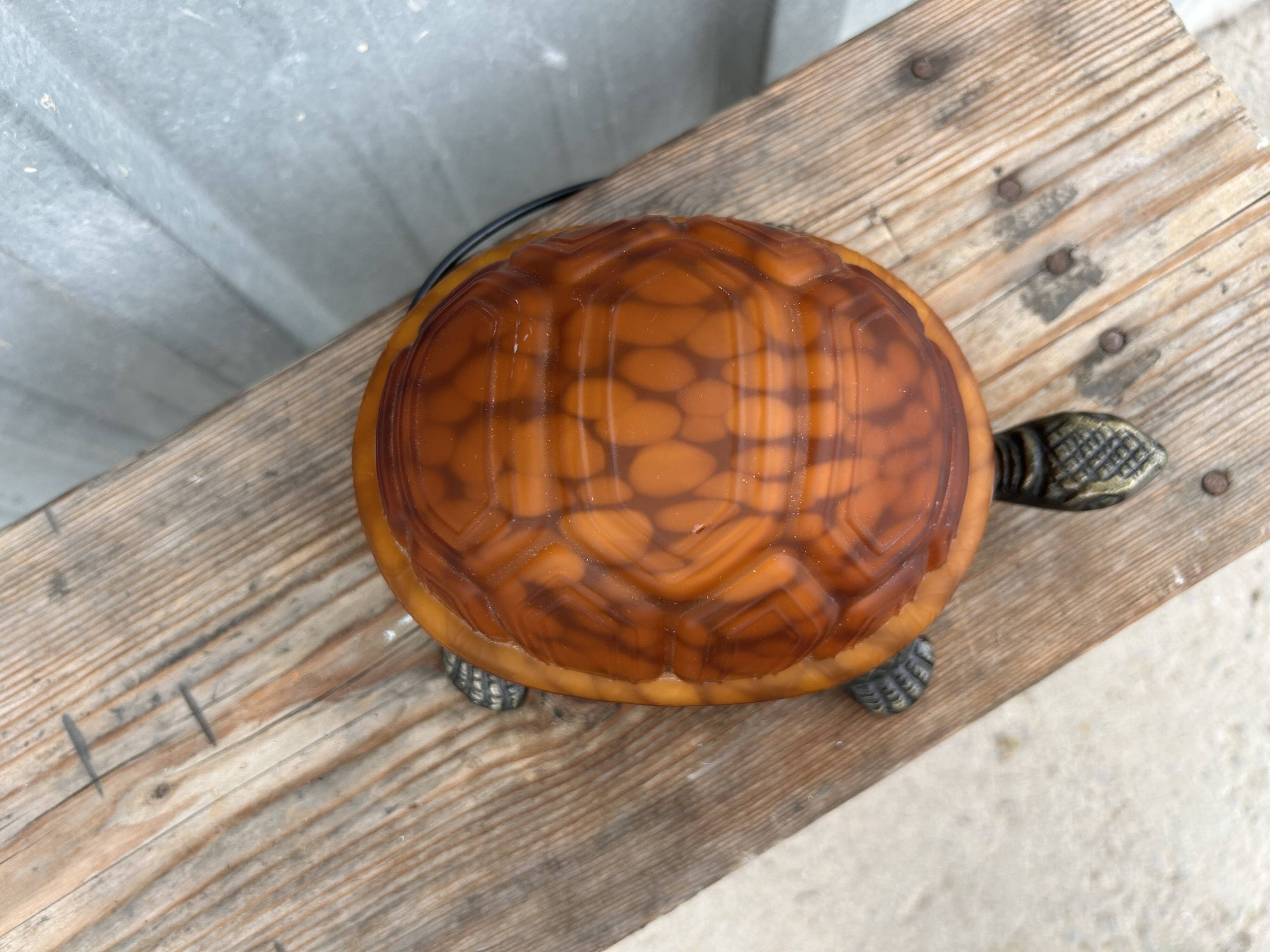 Lampe tortue bronze et pâte de verre
