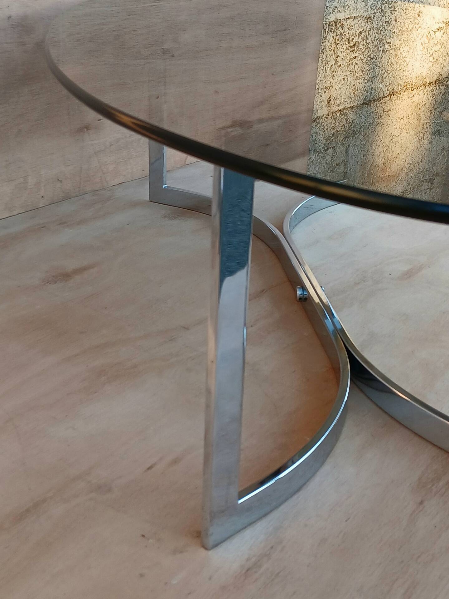 Glass and chrome coffee table from the 1970s.