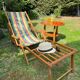 Vintage wooden deckchair/chilienne with footrest — 1960s