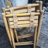 Pair of vintage bamboo and wood folding stools – France, 1960s/1970s
