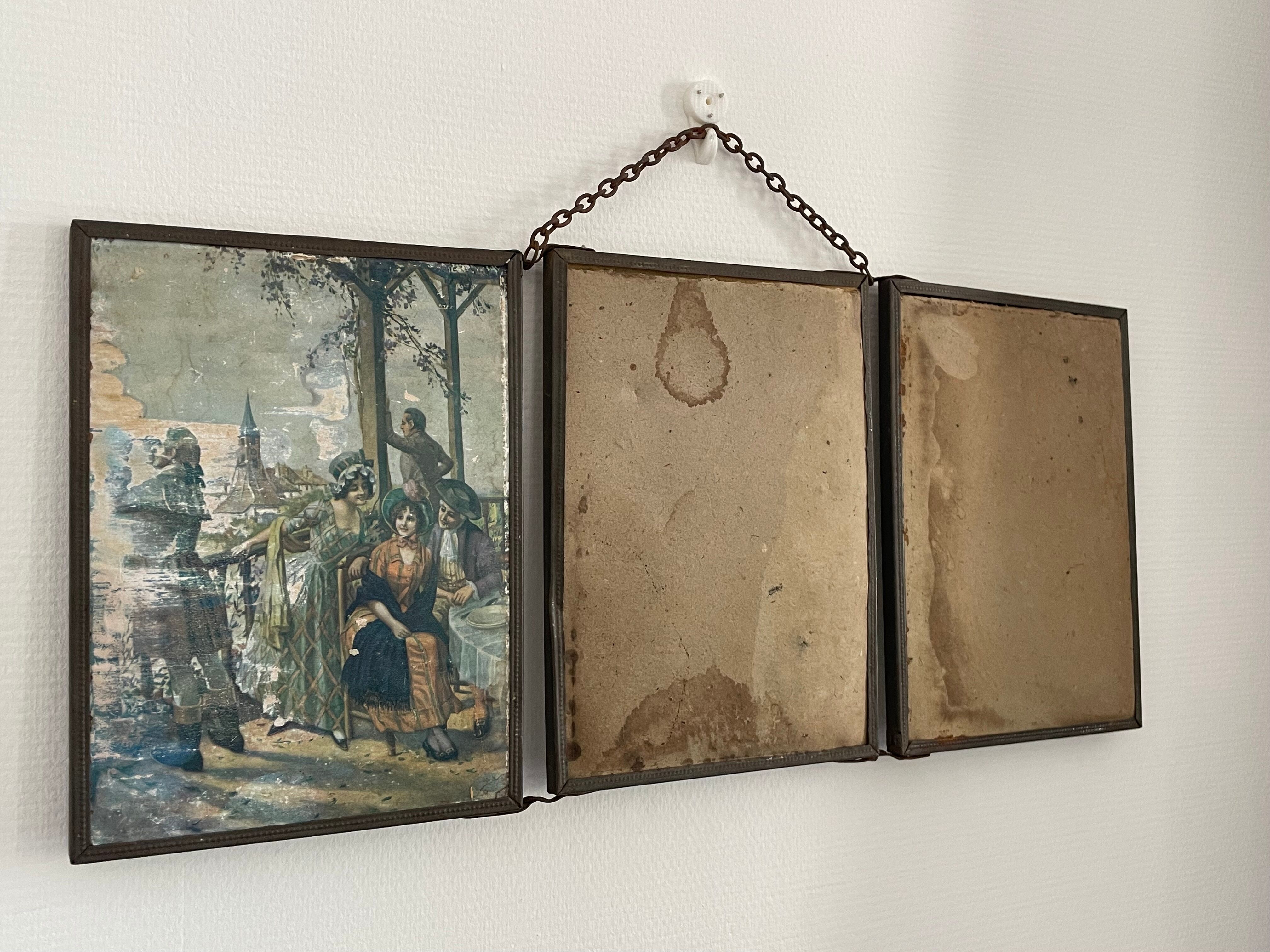 Vintage antique barber triptych mirror