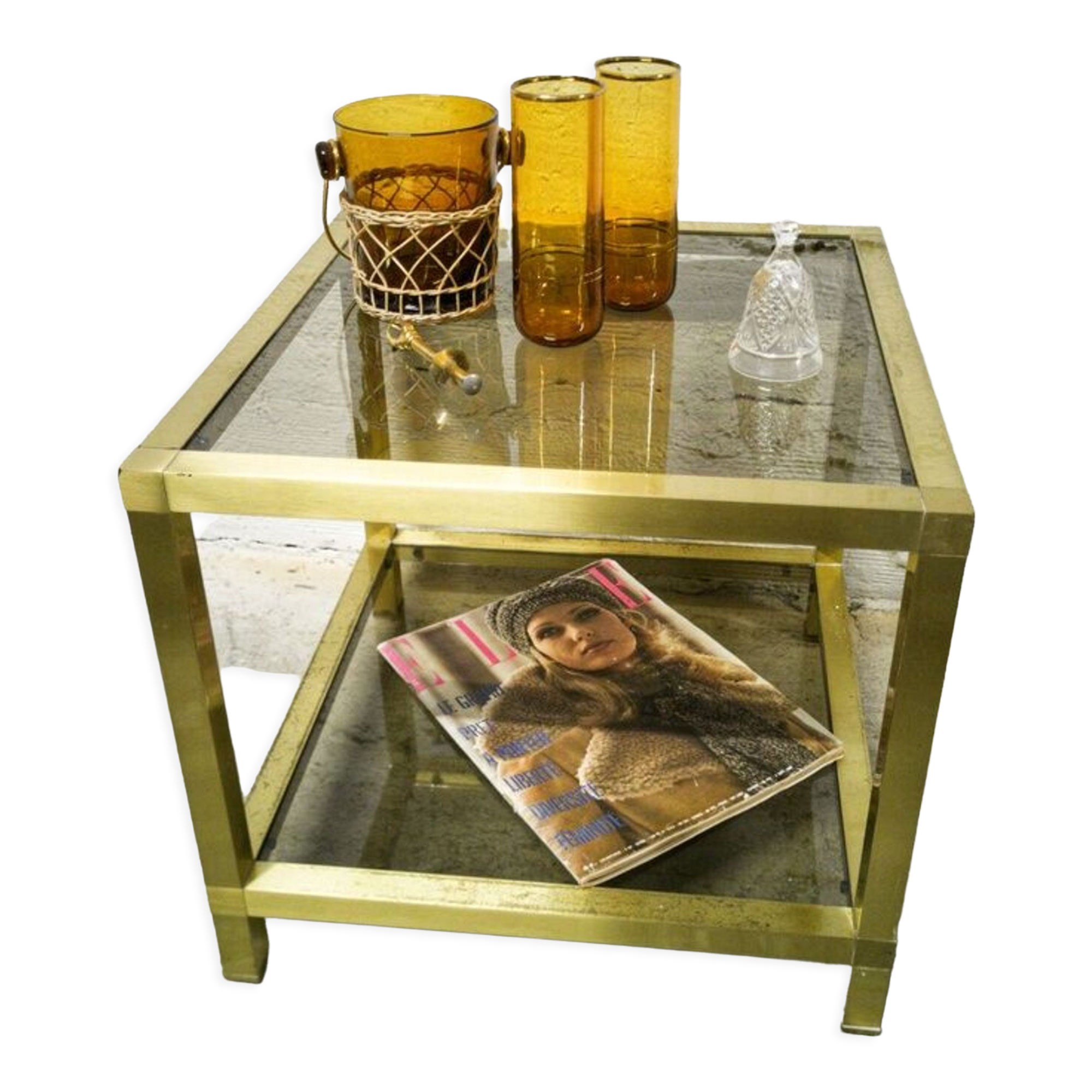 Golden side table and smoked glass