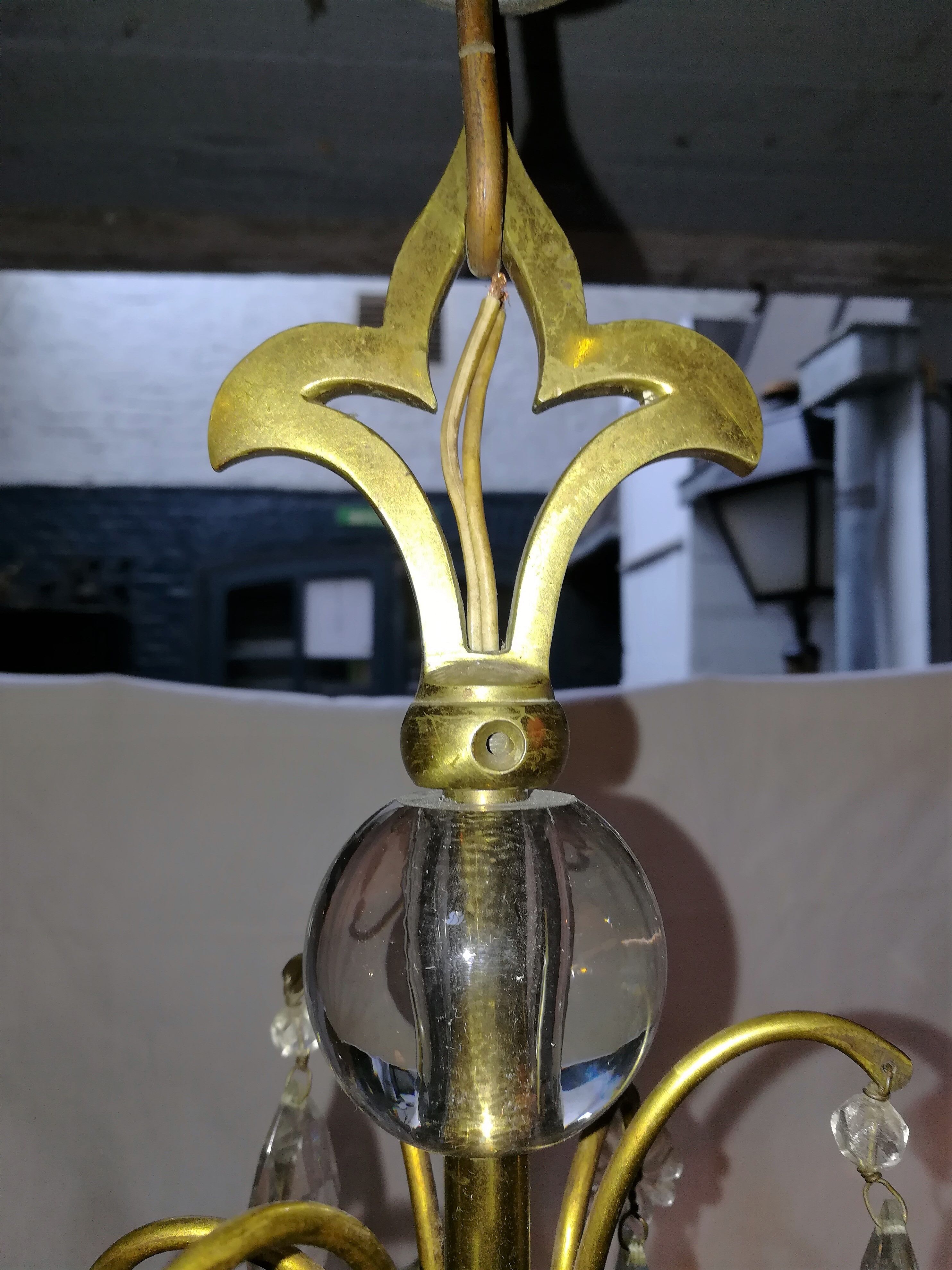 Lustre en verre et laiton 1960