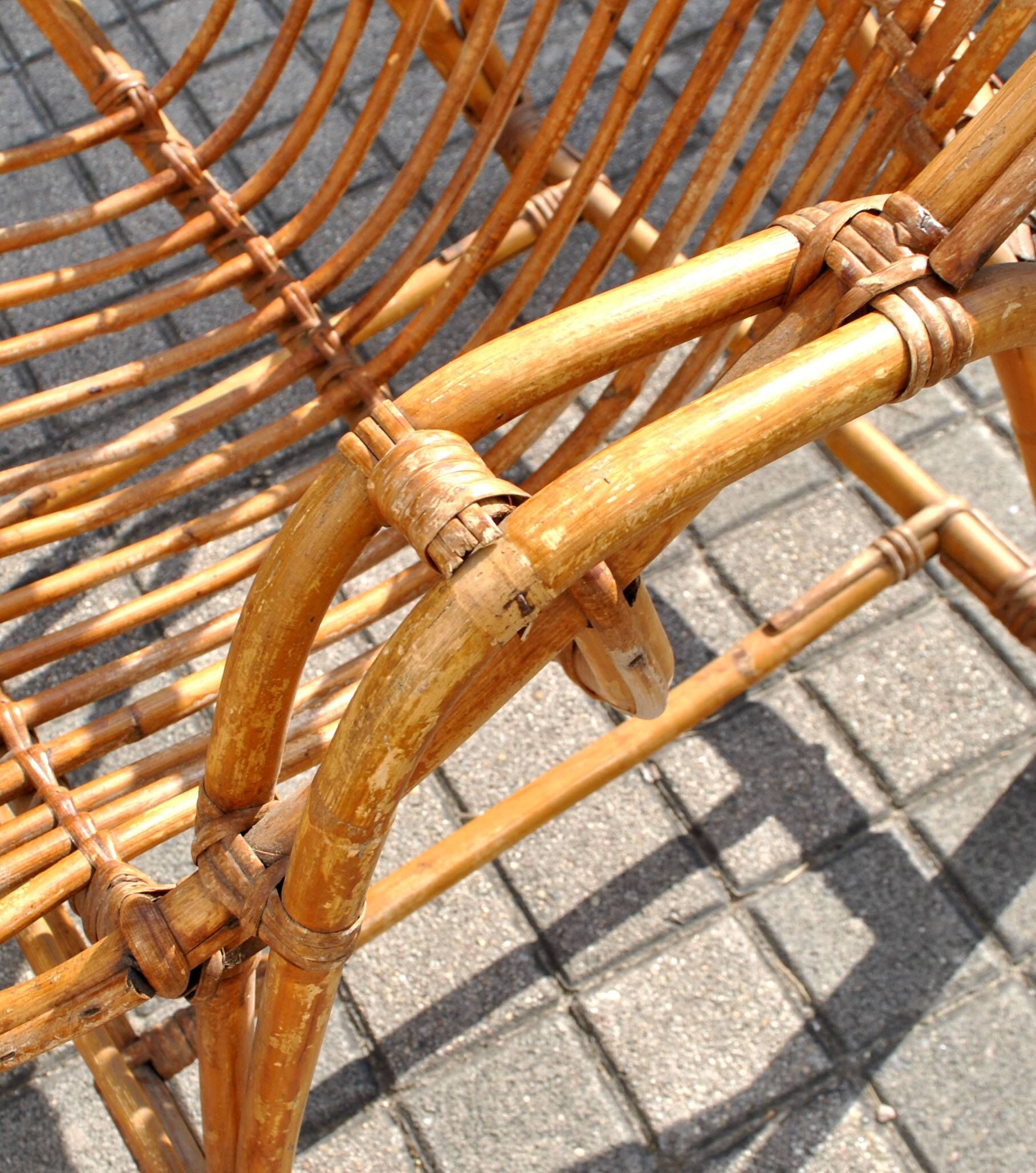 Vintage balcony garden furniture armchairs and table bamboo and rattan 1960