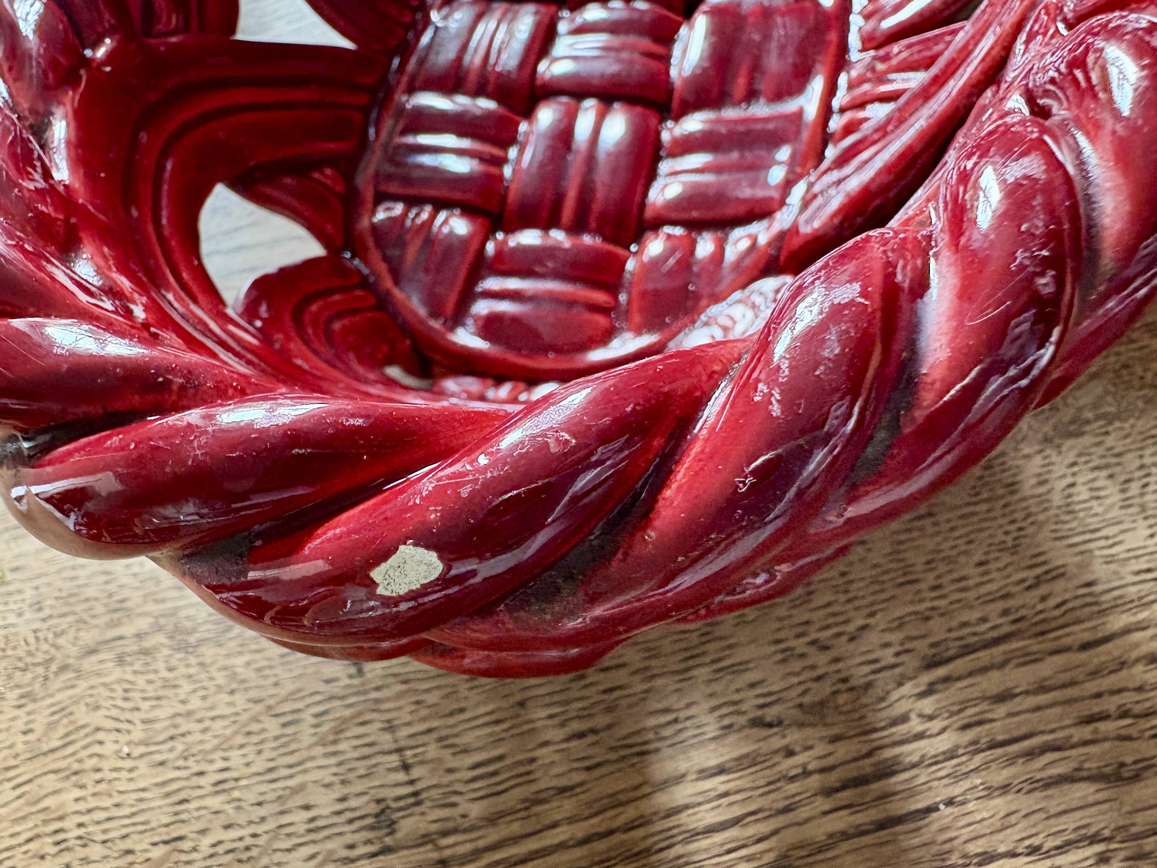 Vintage red ceramic basket