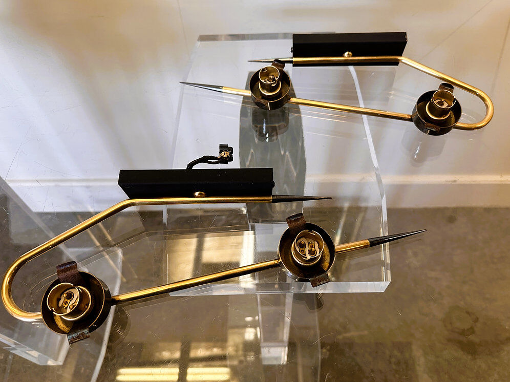 Paire d'appliques vintage années 60, appliques chic parisiennes en laiton et verre texturé