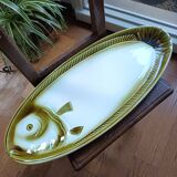 Large ceramic dish in the shape of a fish, Moulin des Loups brand