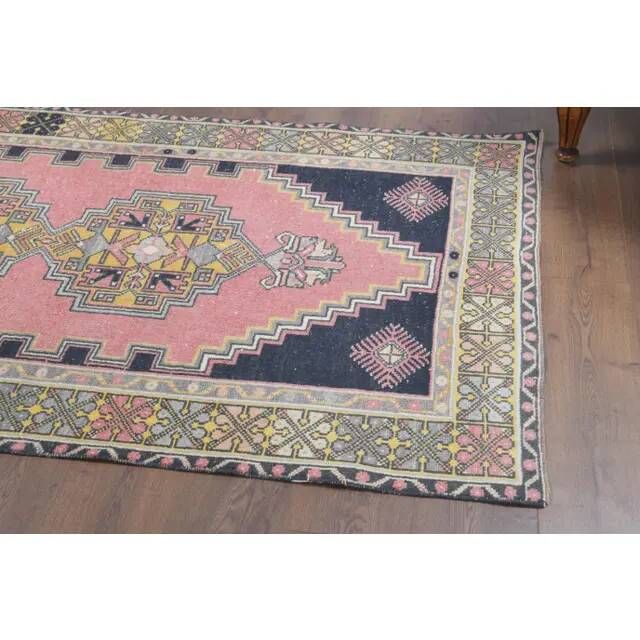 1970s Turkish Oushak Handmade Wool Cotton Pink Area Rug 114x212