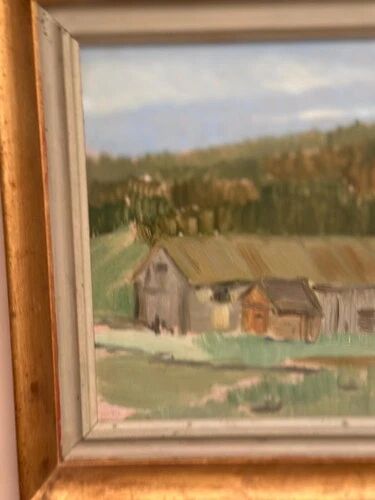 Oil on Panel “Landscape with a Hut” by Carl Einar, Vintage & Framed 38.5×32cm